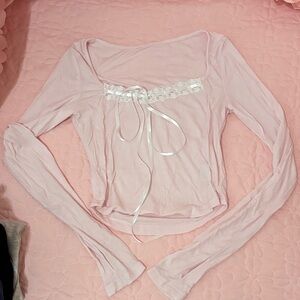 Pink Lace Trim Women's Top